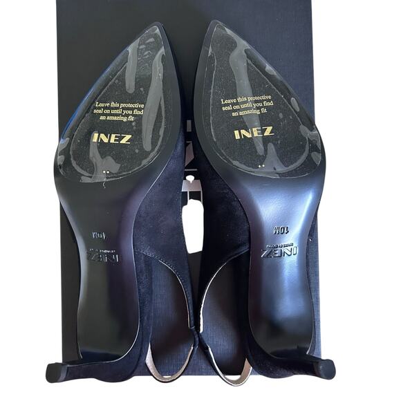 INEZ Mia Black Suede Slingback Pumps Pointed Toe Kitten Heel Dress Shoes-Size 10 - Picture 6 of 7